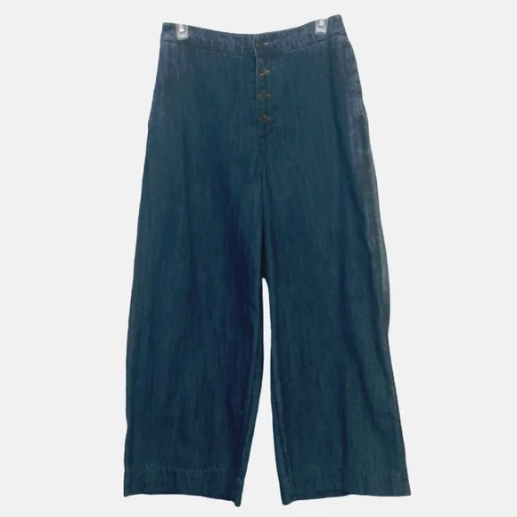 LC Lauren Conrad Jeans Wide Leg Crop Denim Pants Button Front High Rise … - Picture 2 of 11